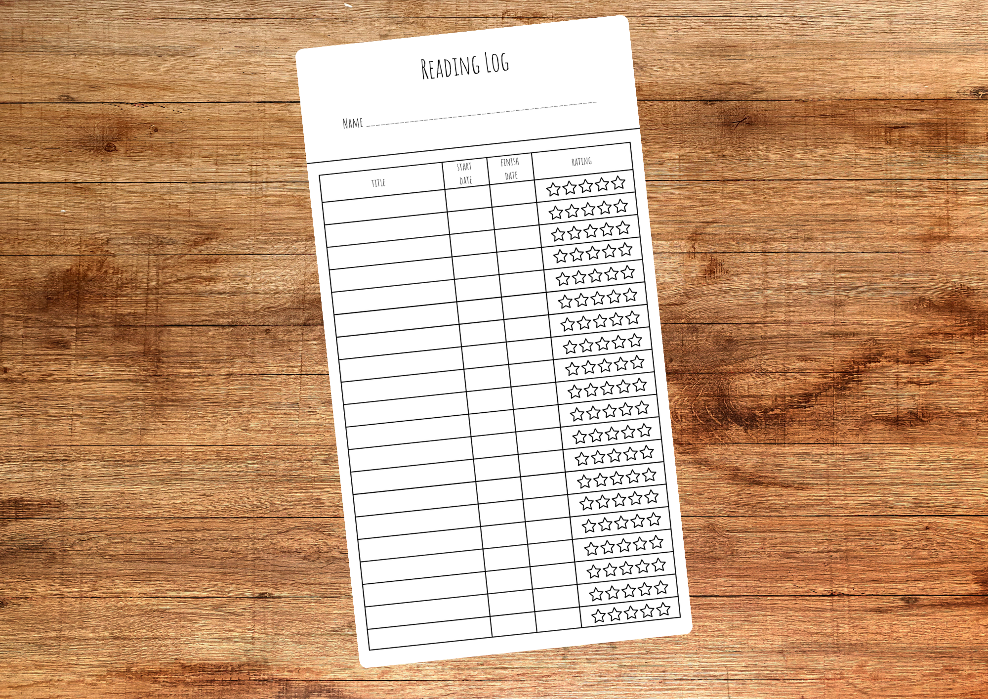 Reading Log Bookmark