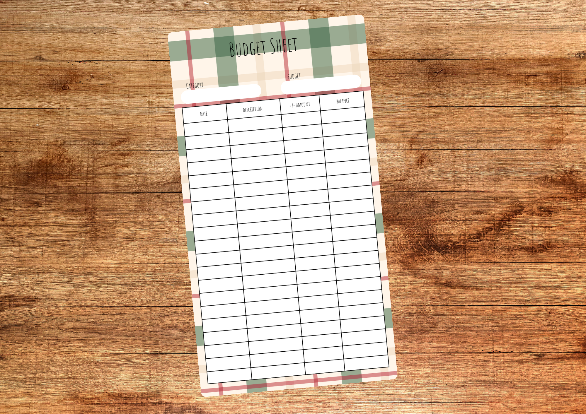 Red, Green & Cream Check Budget Sheet