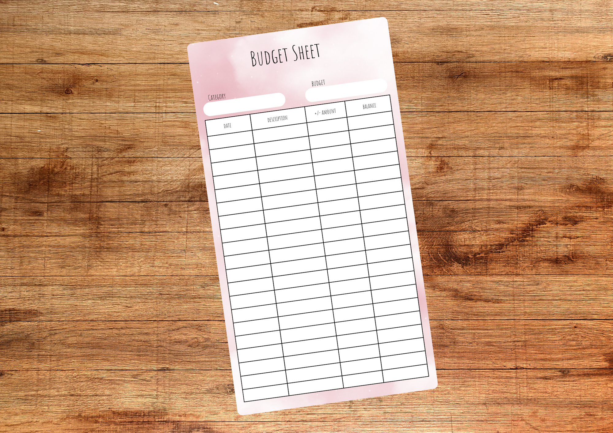 Pink Cloud Budget Sheet