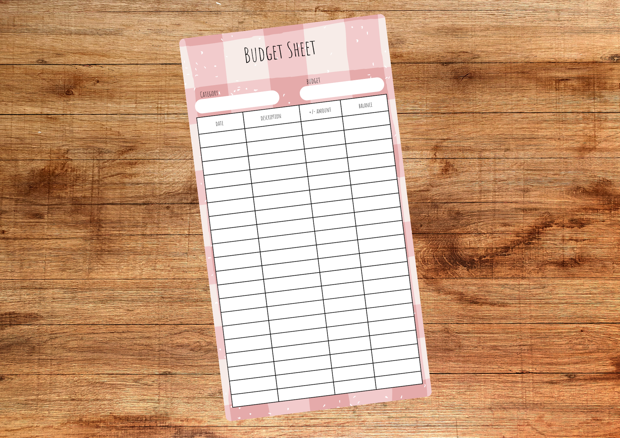 Pink Check Budget Sheet
