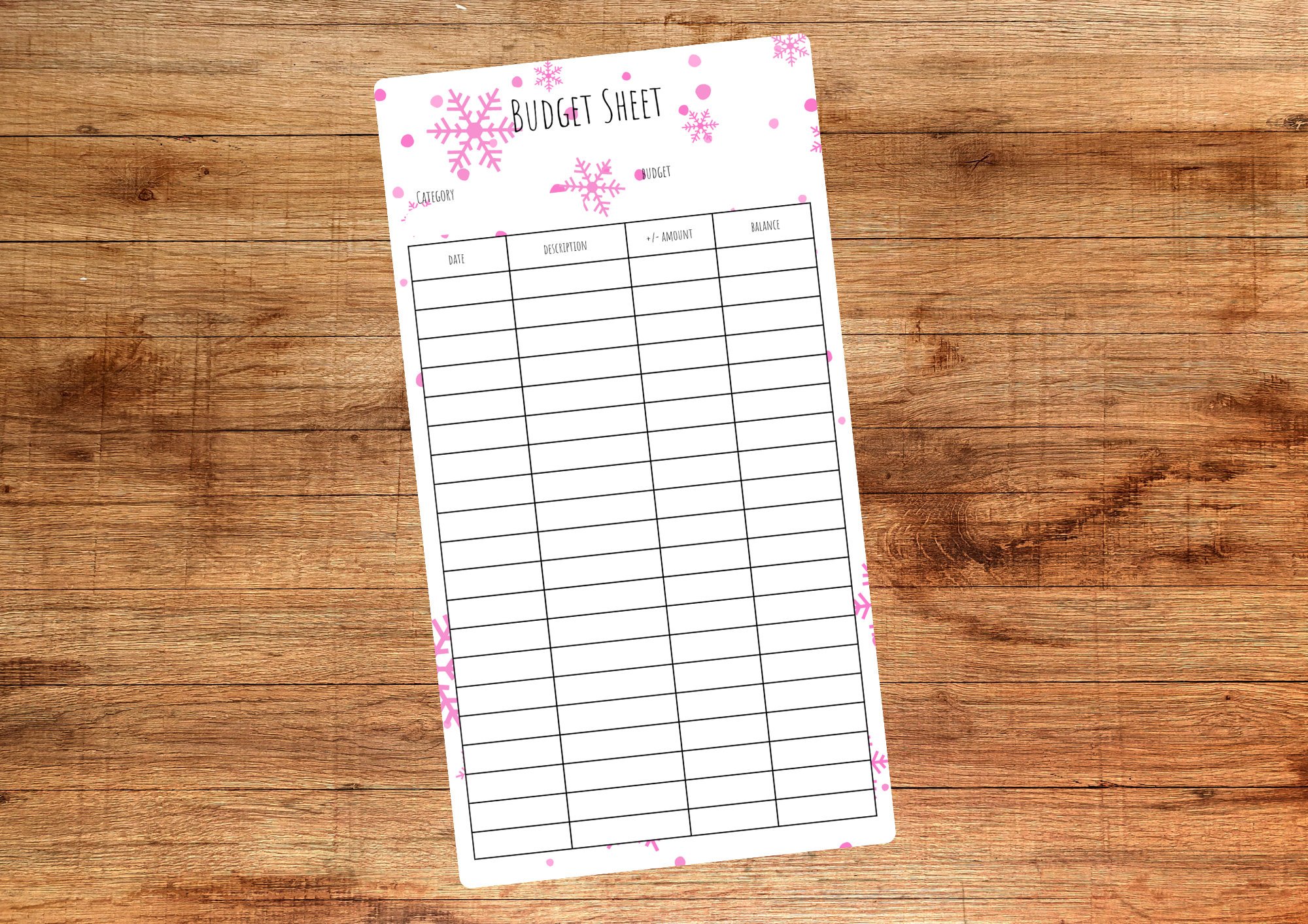 Pink Snowflake Budget Sheet
