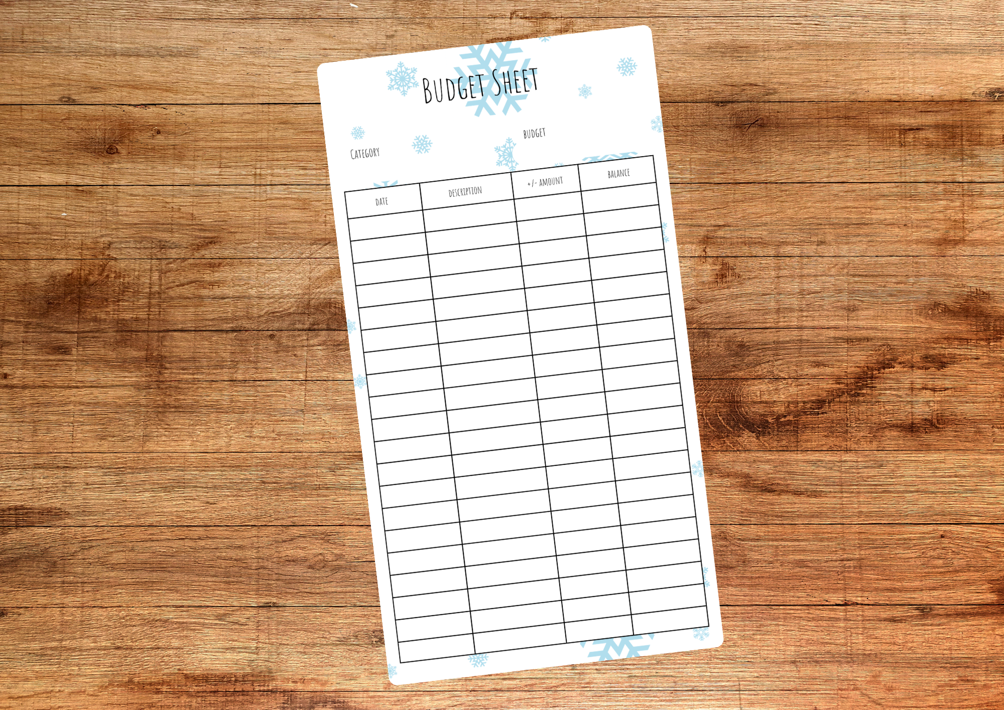 Blue Snowflake Budget Sheet