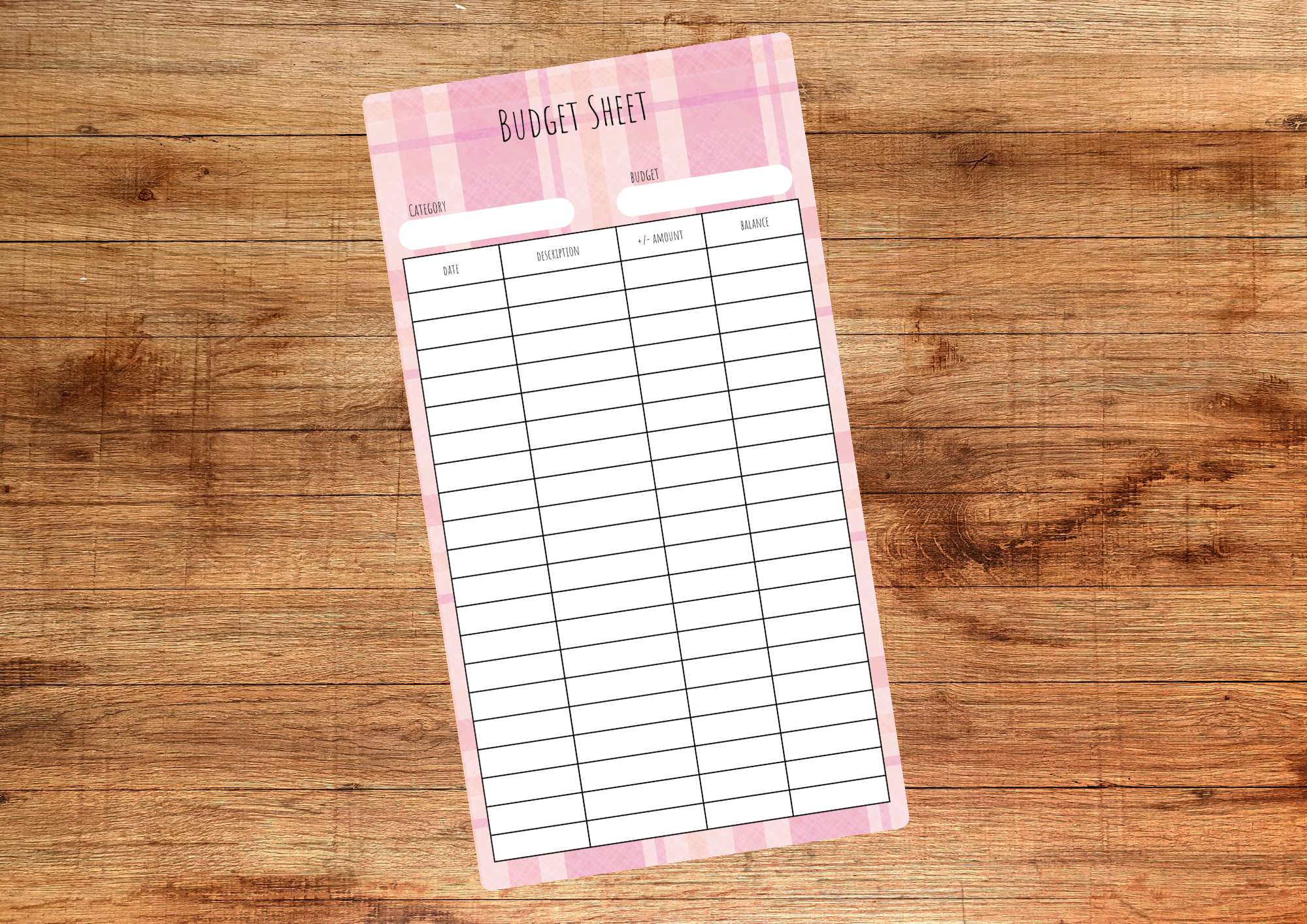 Pink Check Budget Sheet