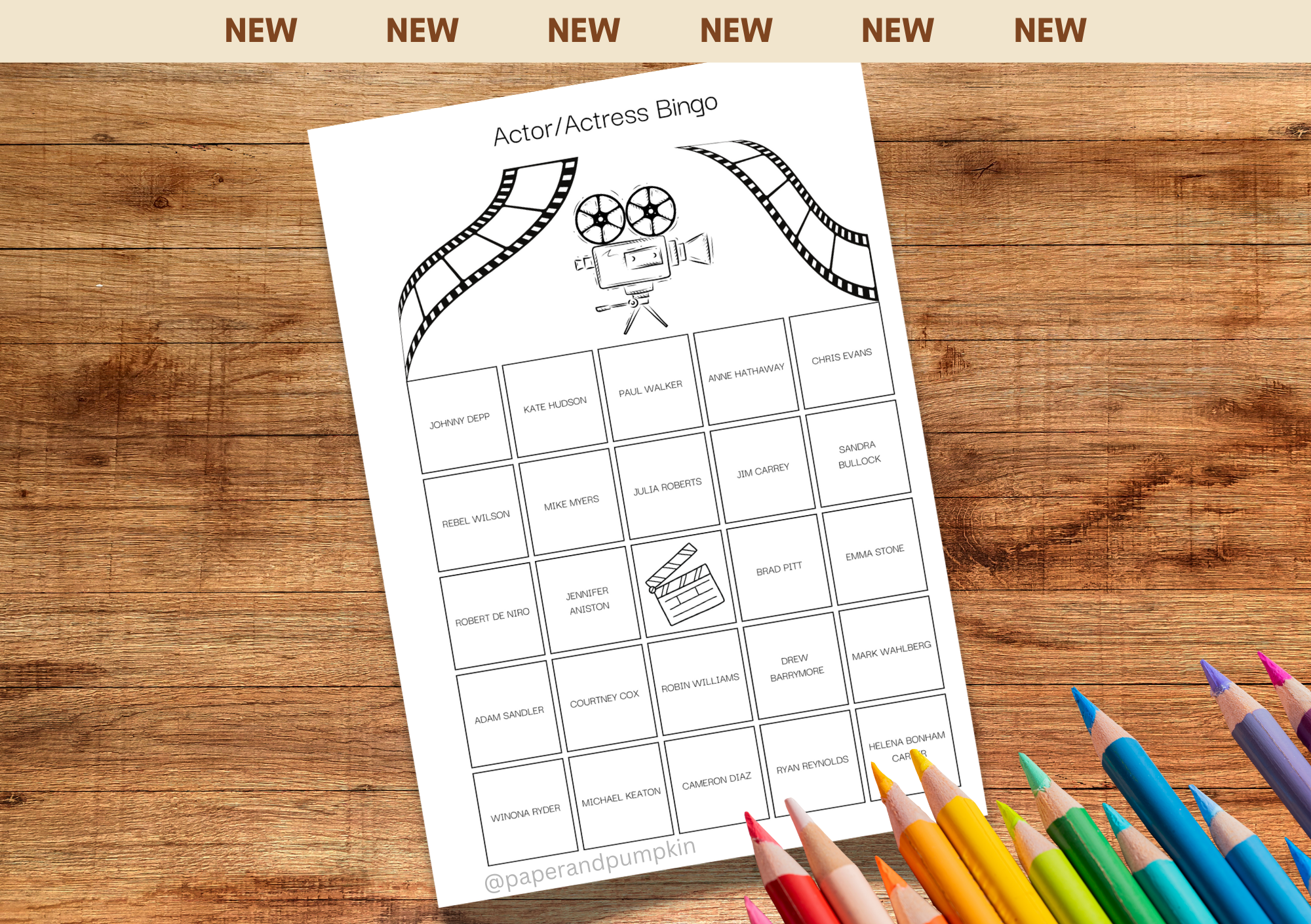 Actor/Actress Bingo Bullet Journal Page