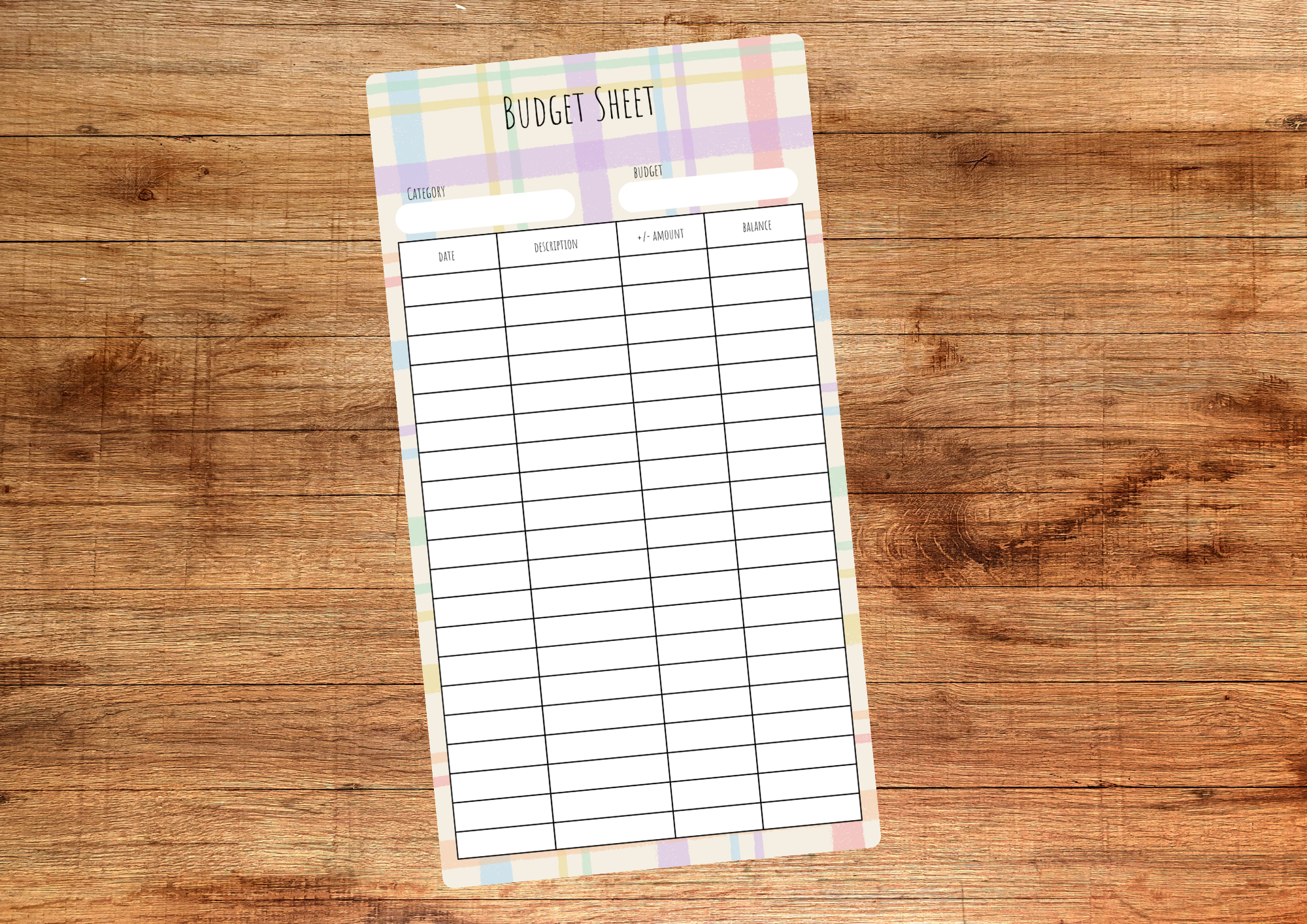 Pastel Check Budget Sheet