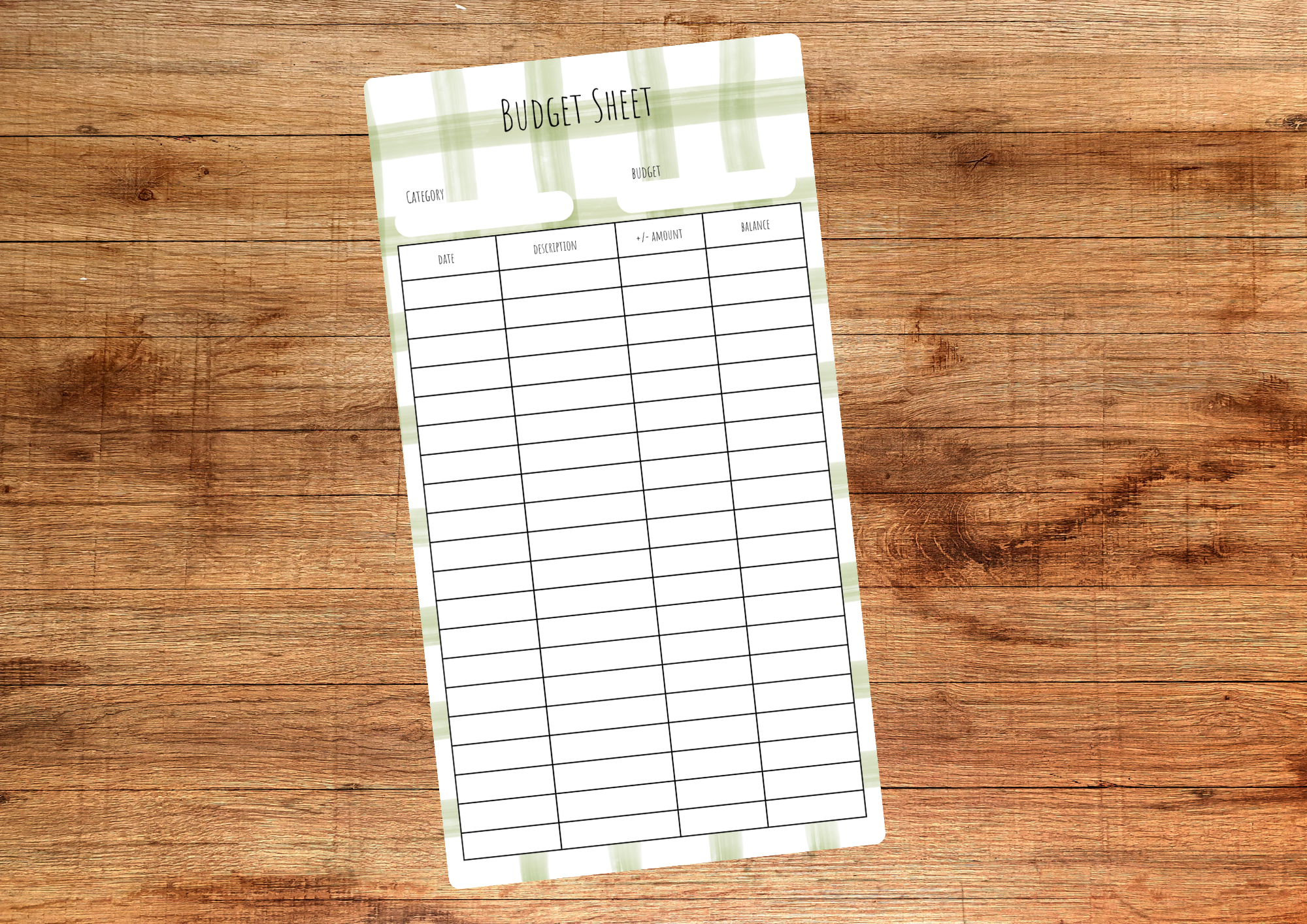 Green Check Budget Sheet