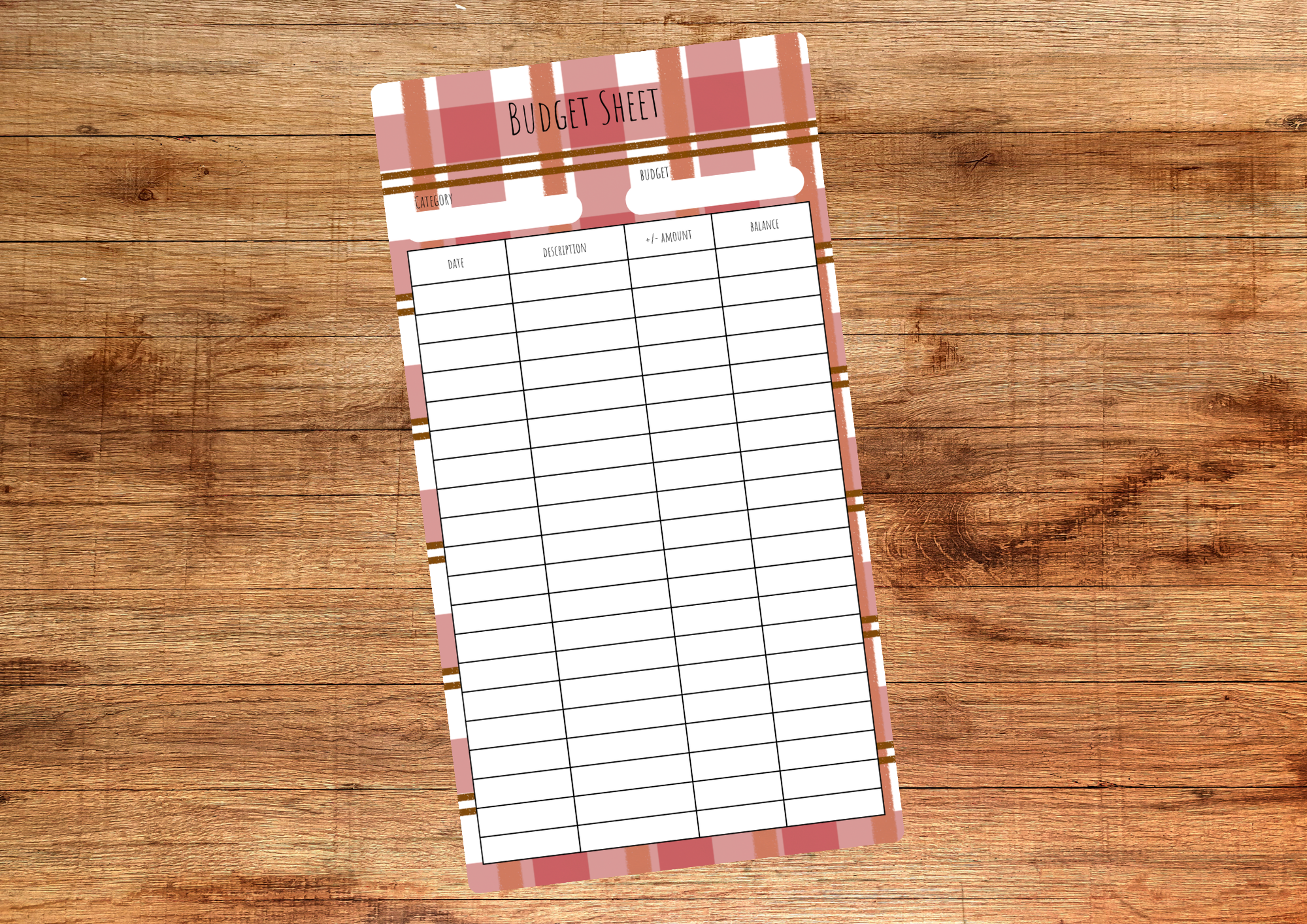 Red & Brown Check Budget Sheet
