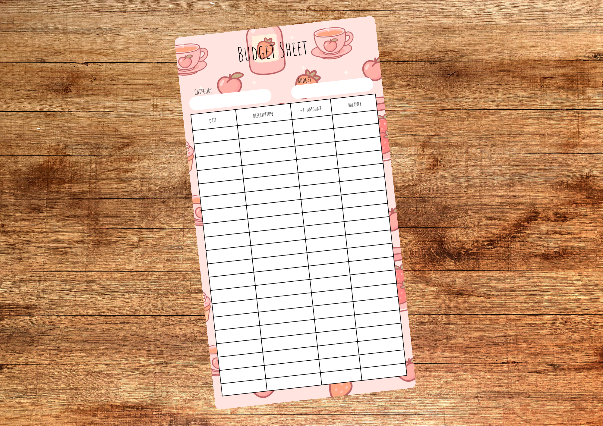 Strawberry Cupcake Budget Sheet