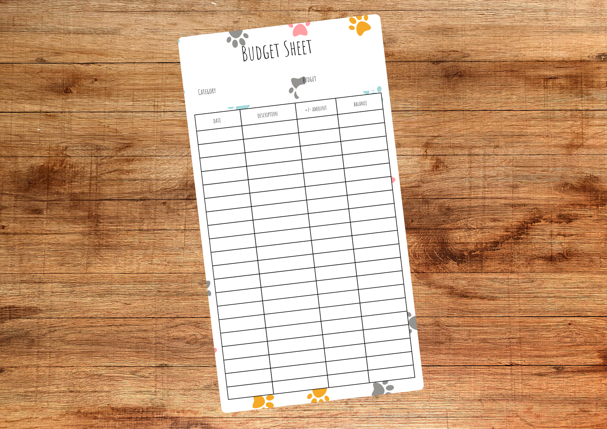 Paw Print Budget Sheet