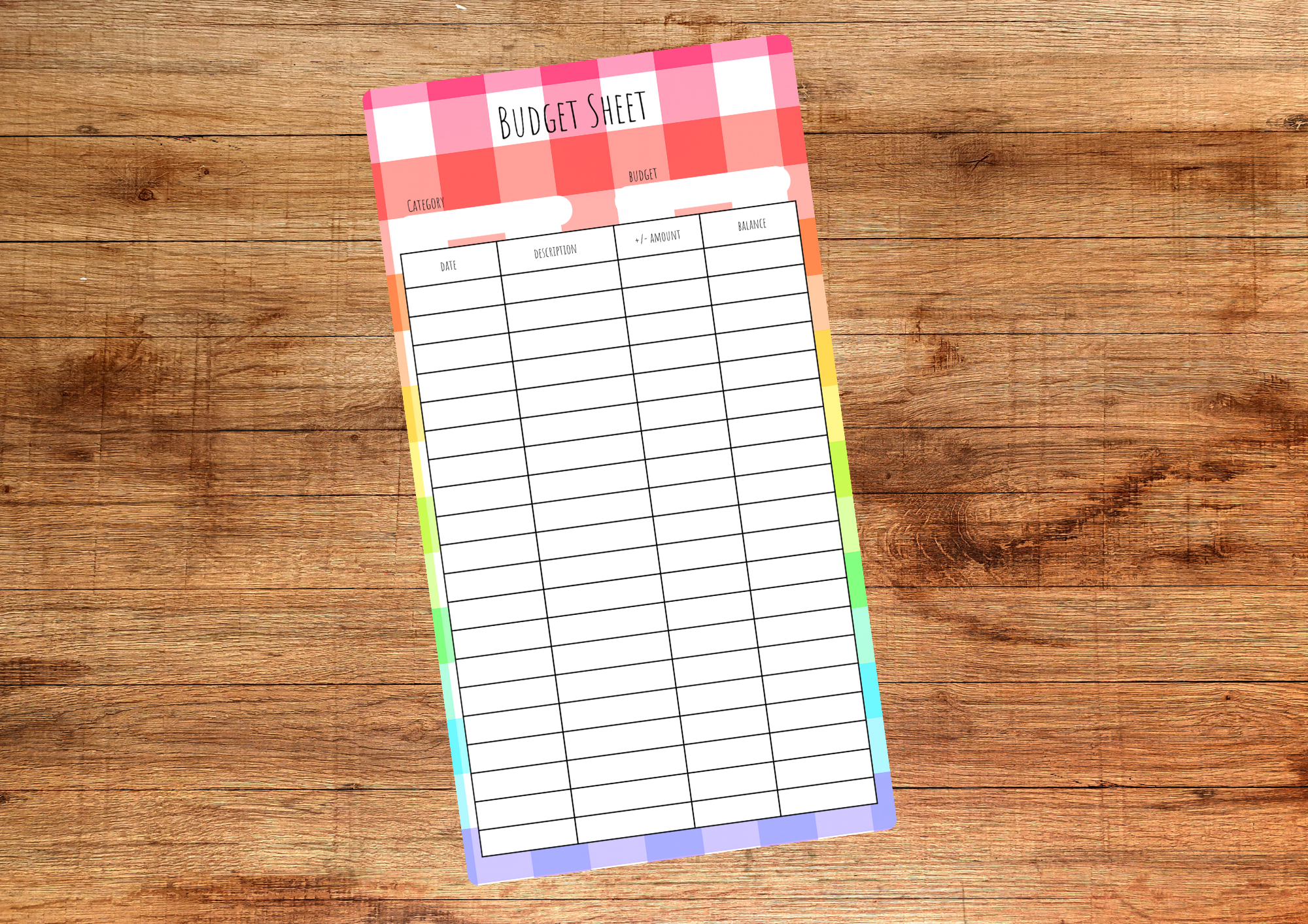 Rainbow Check Budget Sheet