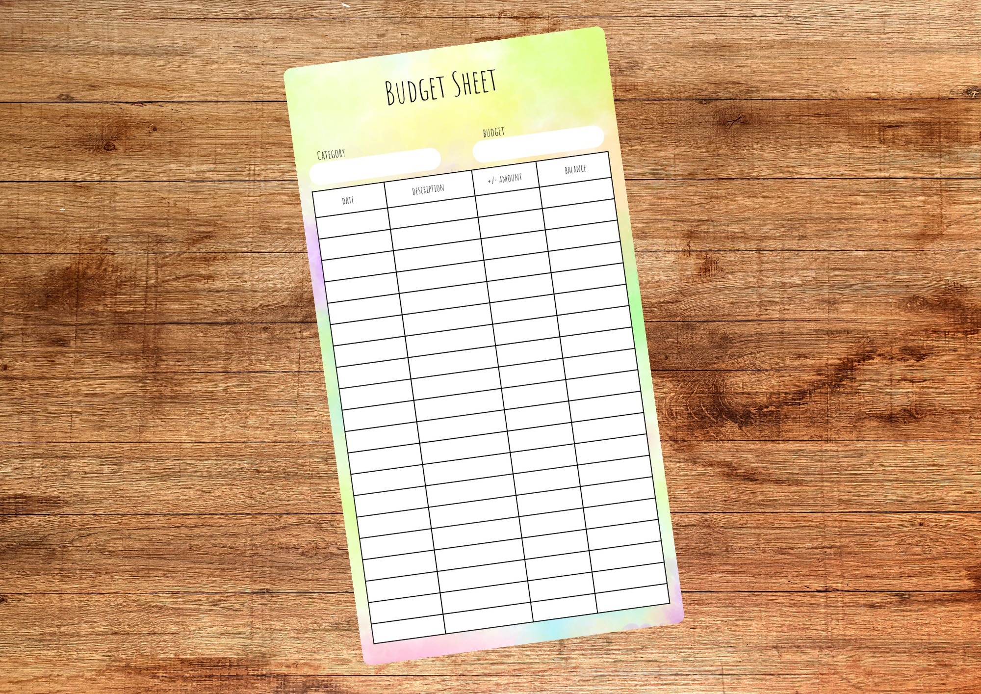 Tie Dye Budget Sheet