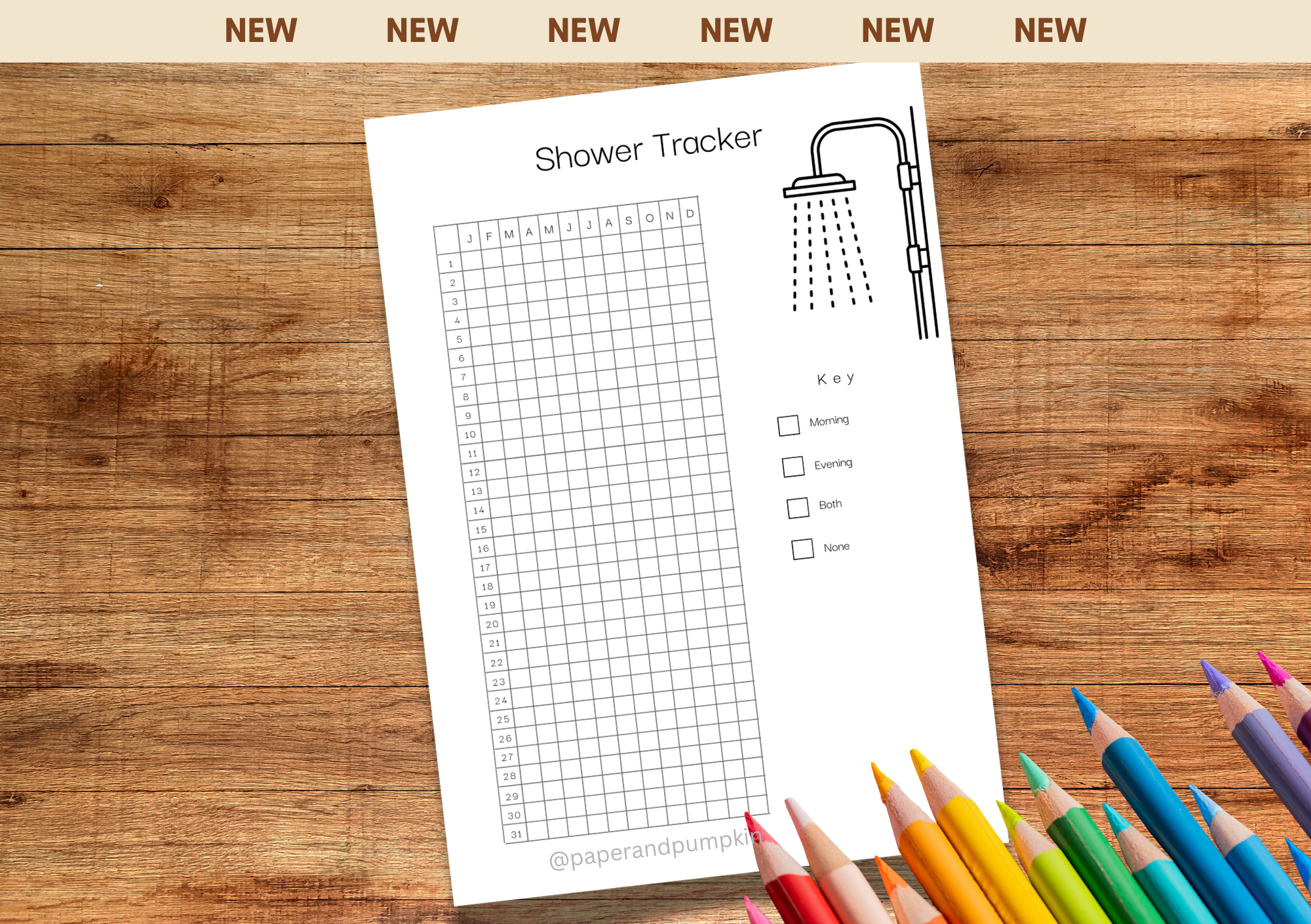 Shower Tracker Bullet Journal Page