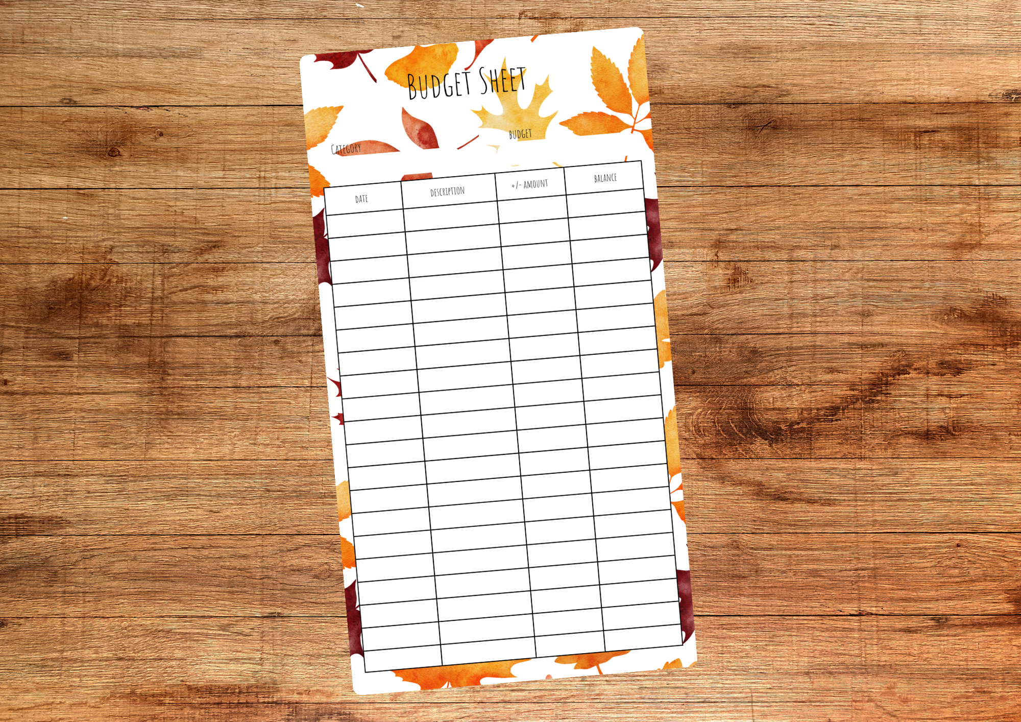 Autumn Leaves Budget Sheet
