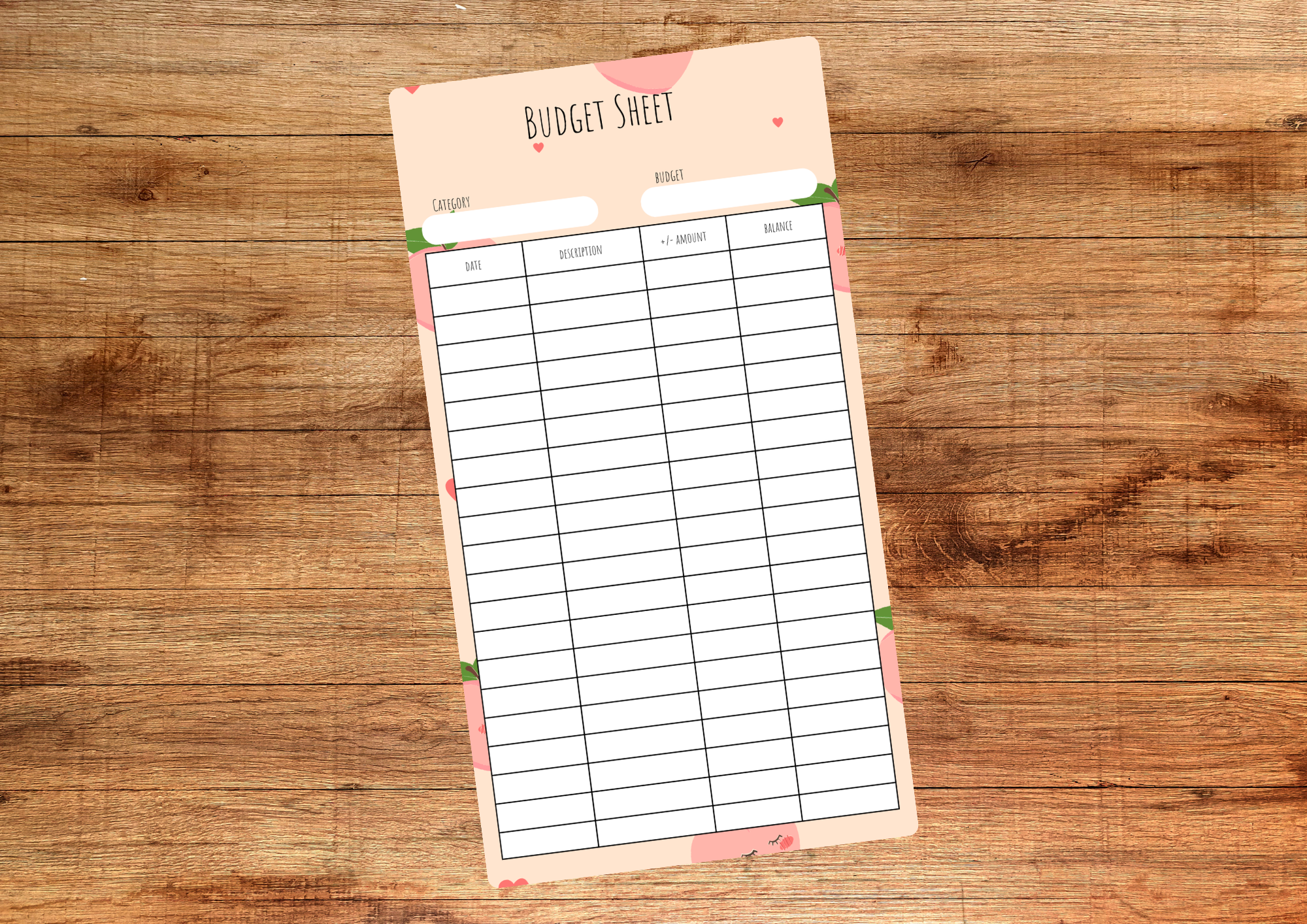 Peach Budget Sheet