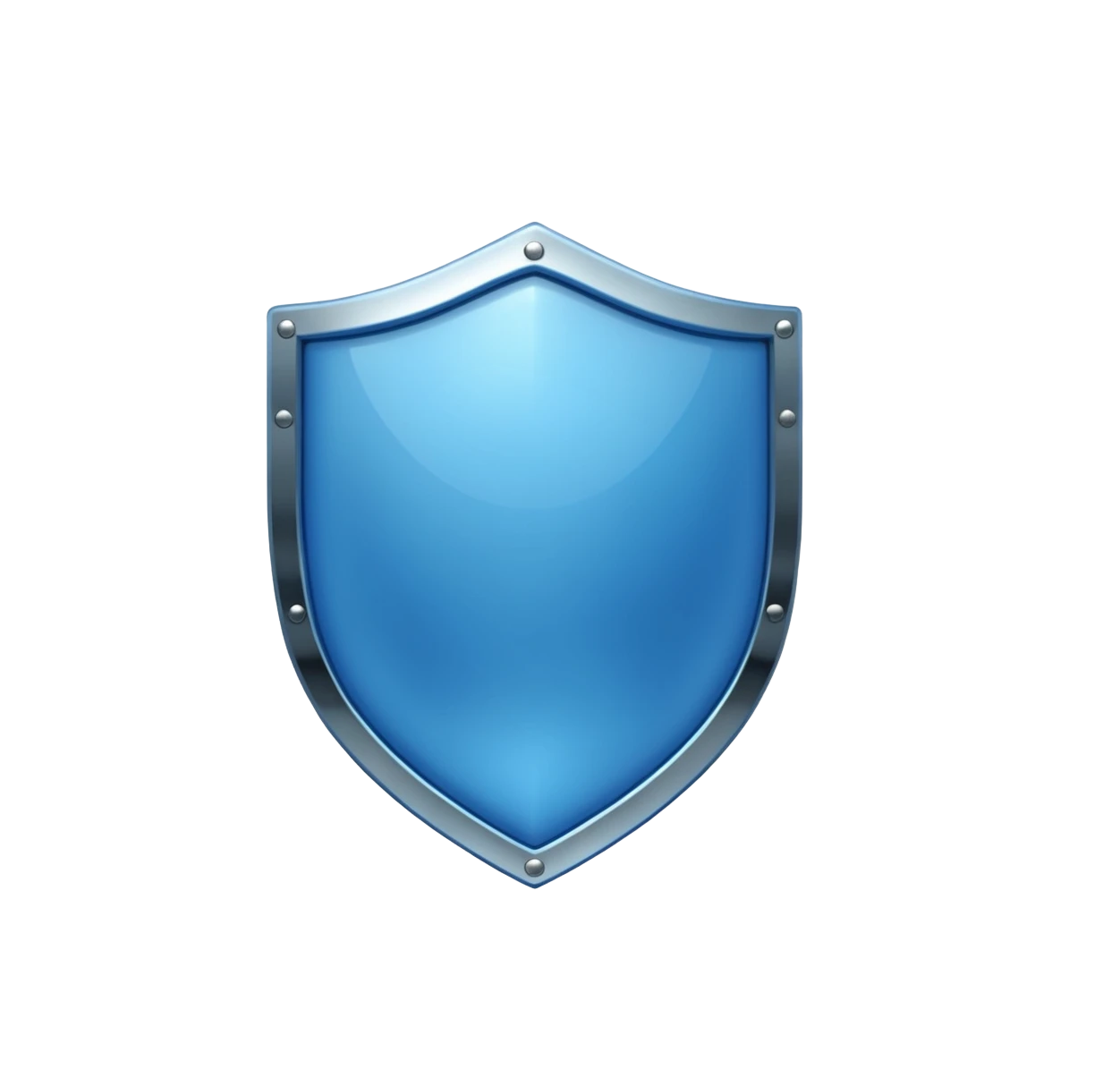 A shiny blue shield with metallic edges and rivets.