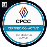 Badge with the CPCC logo, saying 'Certified Co-Active Professional Coach'