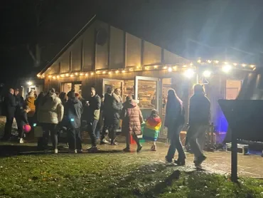 festive lights around the windlesham hub at night 2025.webp