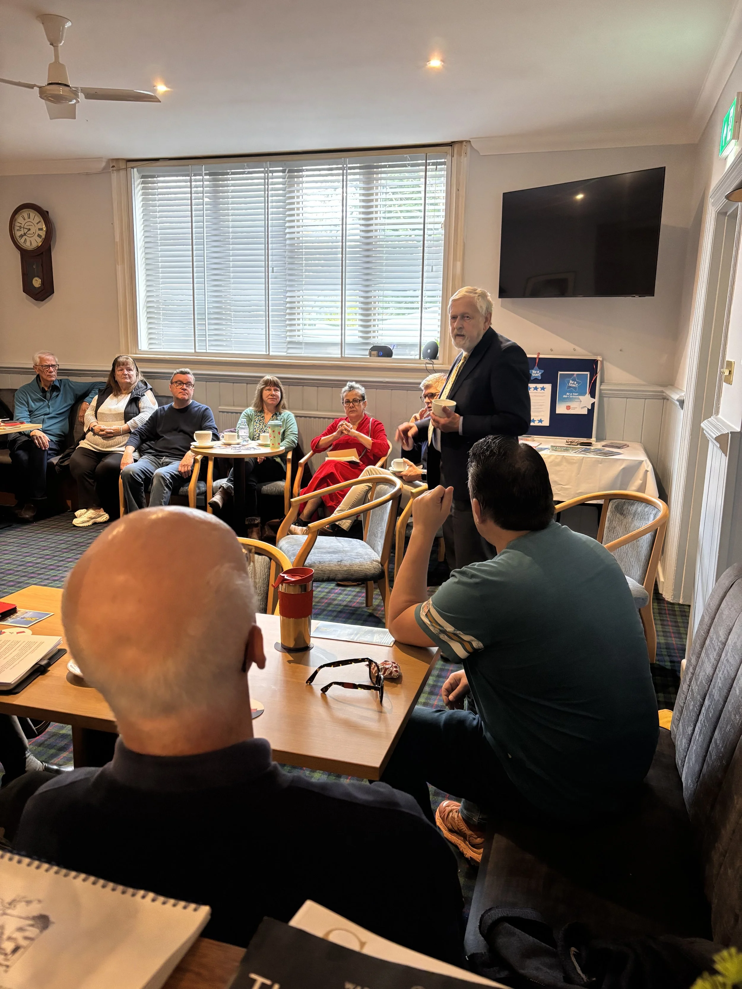 Society Chairman Richard speaking to a room of windlesham residents and council representatives