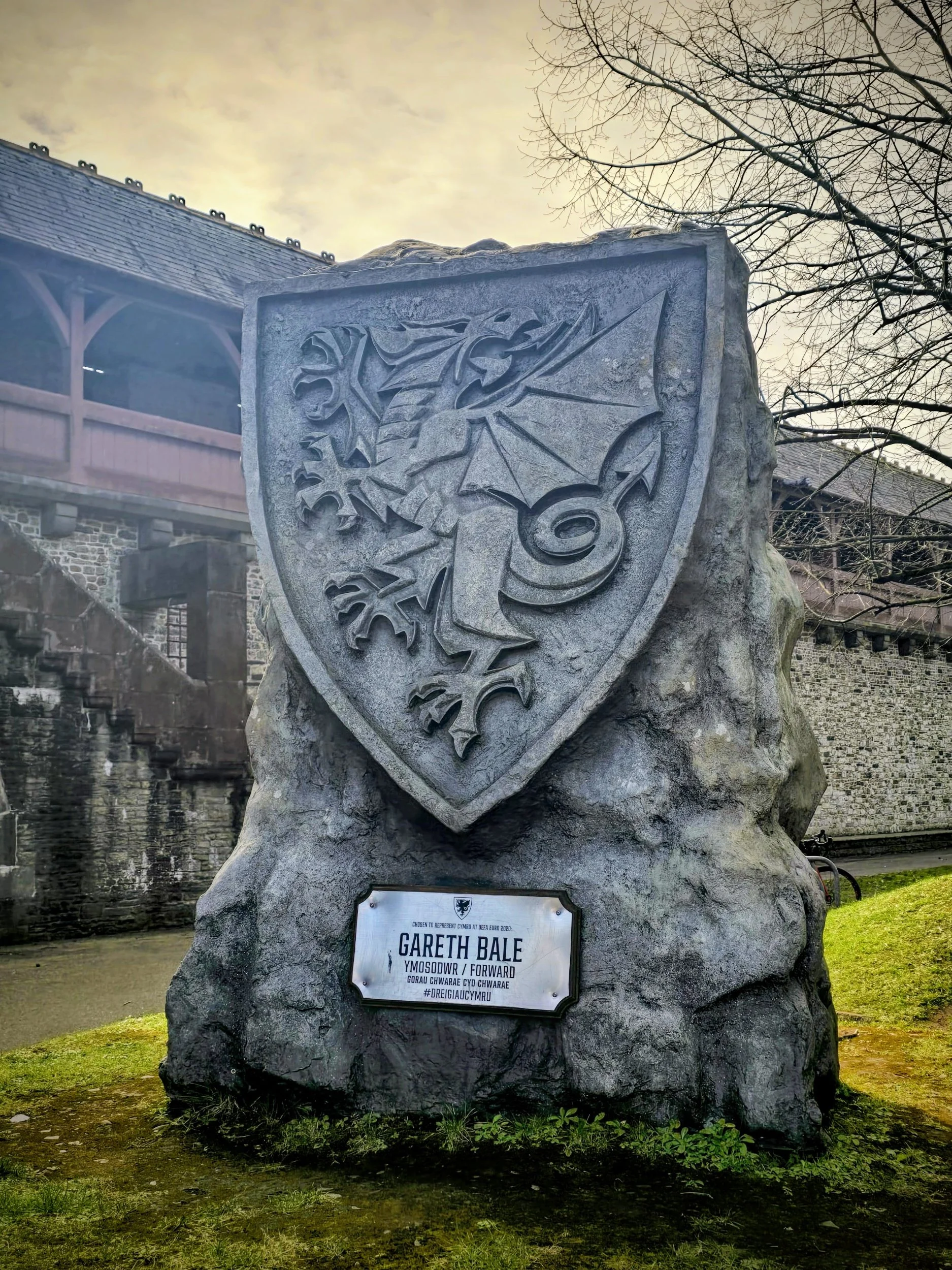 Stone monolith dedicated to Welsh footballer Gareth Bale