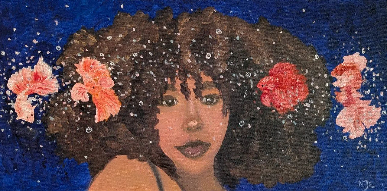 'Underwater Princess'
30x80cm standard canvas
Oil pastels and oil paints on canvas
Completed Dec 2025