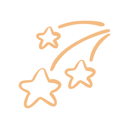 Simple line drawing of shooting stars and a comet in the night sky.