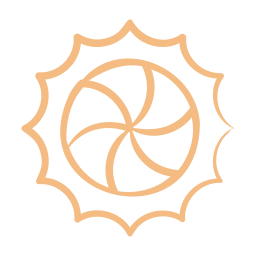 Abstract spiral pattern with a star-like border in peach color on a black background.
