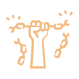 Stylized illustration of a raised fist breaking chains.