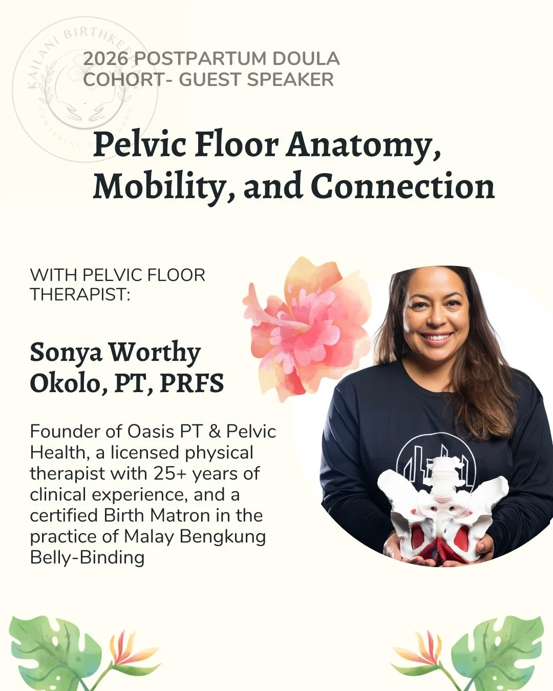 Honored to announce our next guest speaker for Cohort 3: @oasis.pelvicpt 🌺

Sonya will be guiding our students through various pelvic floor concepts that they can apply to their doula practice. Postpartum recovery begins and ends with pelvic floor t
