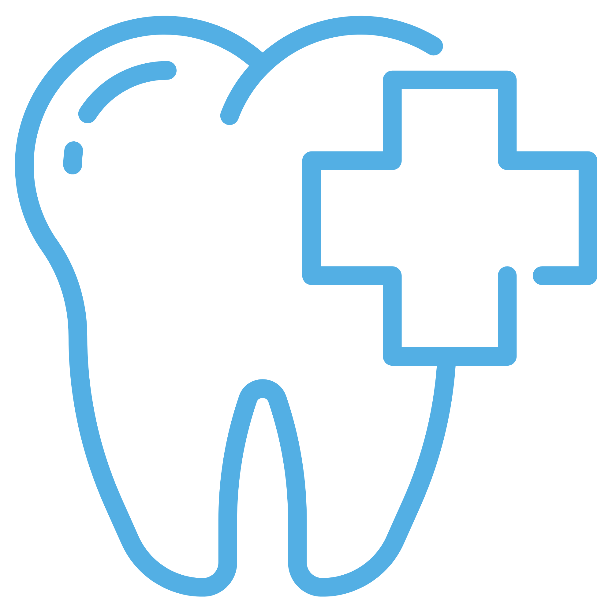 Line drawing icon of a tooth with a medical cross symbol, representing emergency dentistry.
