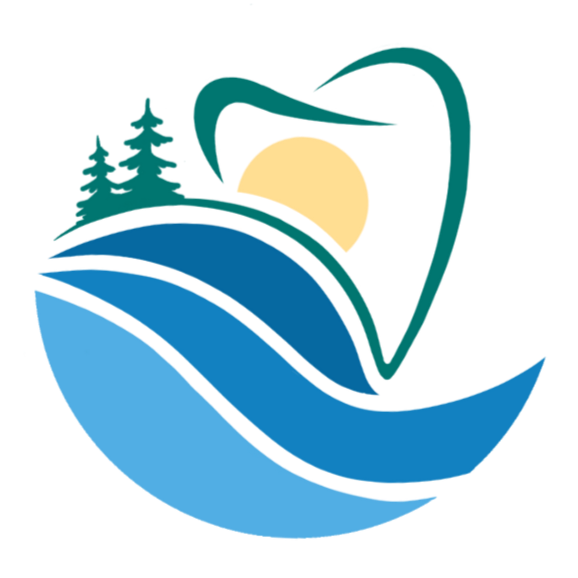 Lakeville Family Dental logo mark, featuring trees, a sun, and flowing water.