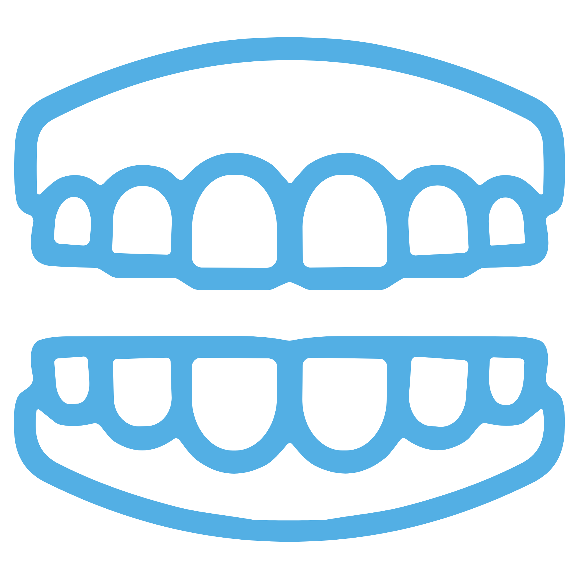 Line drawing icon of a set of teeth, representing clear aligner orthodontics services.