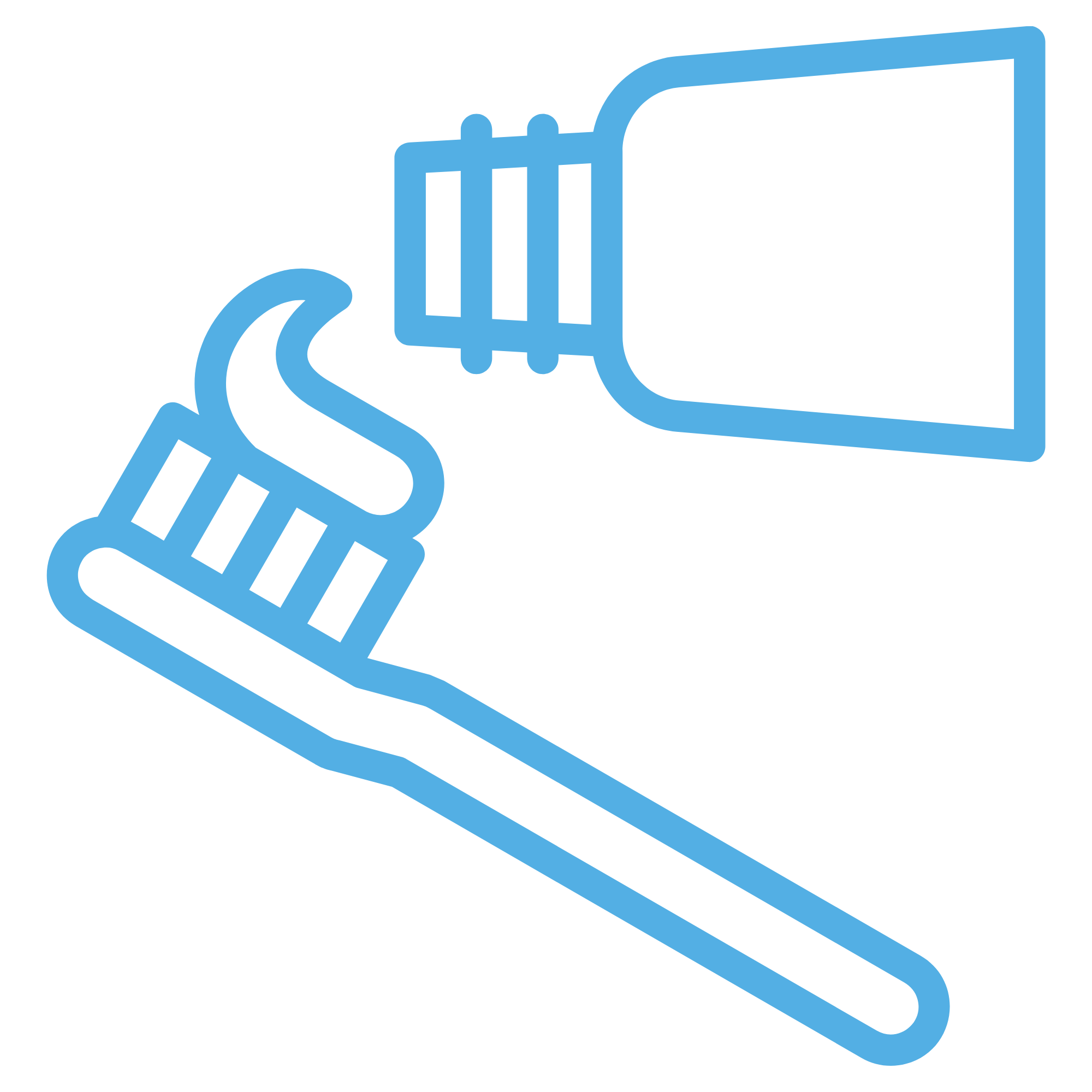 Line drawing icon of a toothbrush and toothpaste, representing preventive dentistry.