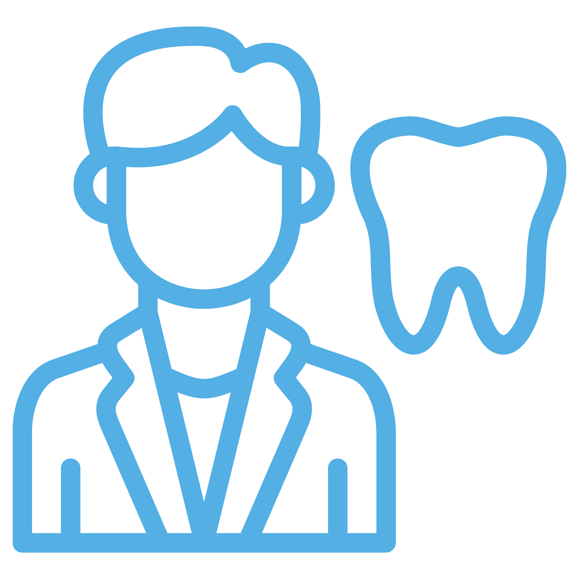 Line drawing icon of a dentist with a tooth icon, representing cosmetic dentistry.