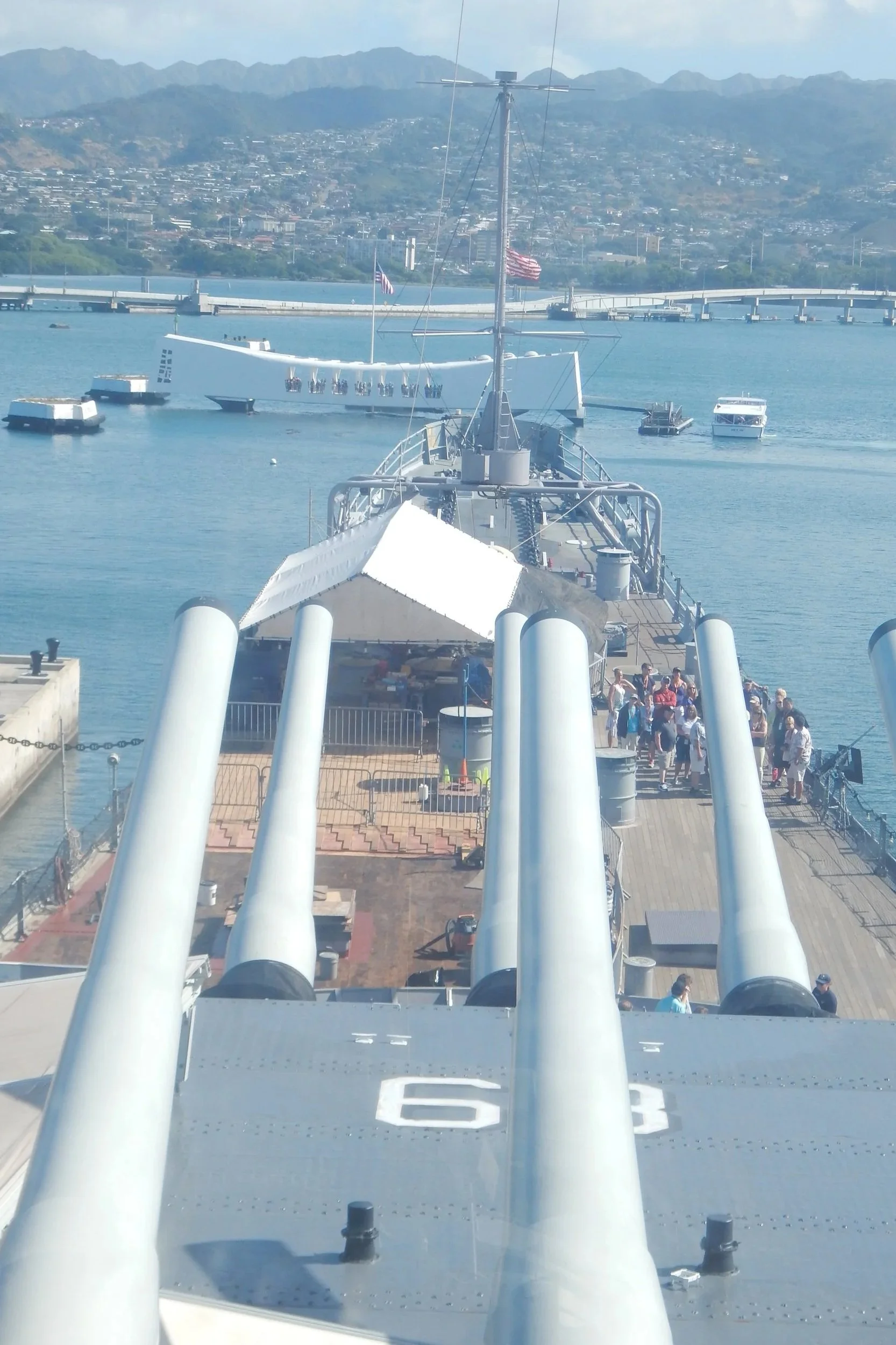 View from the USS Missouri looking at the sunken USS Arizona   Keeping watch.  March 2016