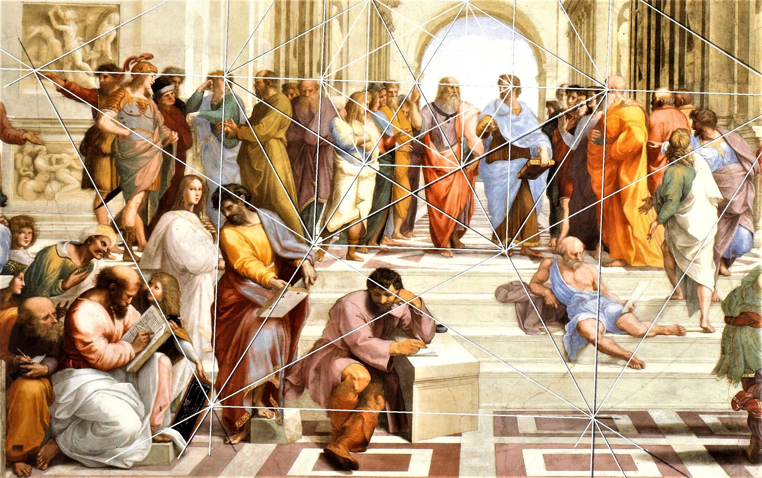 A classical painting of Jesus Christ teaching a large group of people in a hall, with some sitting and others standing, overarched by a dome ceiling.