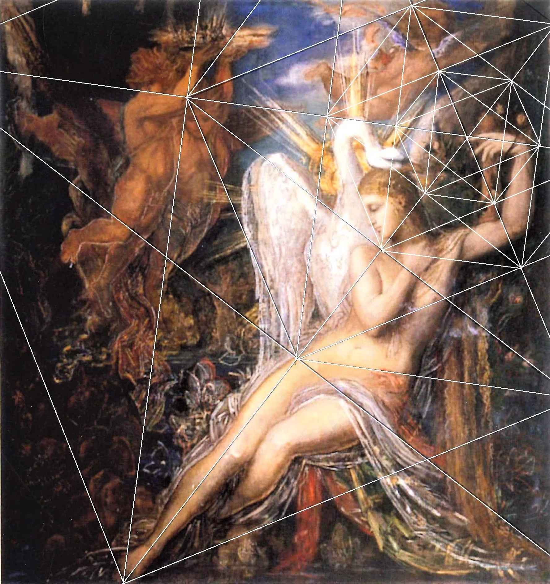 A classical painting depicting a mythological scene with a winged figure, possibly an angel or mythic creature, holding a transparent orb or sphere. The scene appears dynamic, with figures in movement, set against a dark background with energetic brushstrokes and a sense of drama.