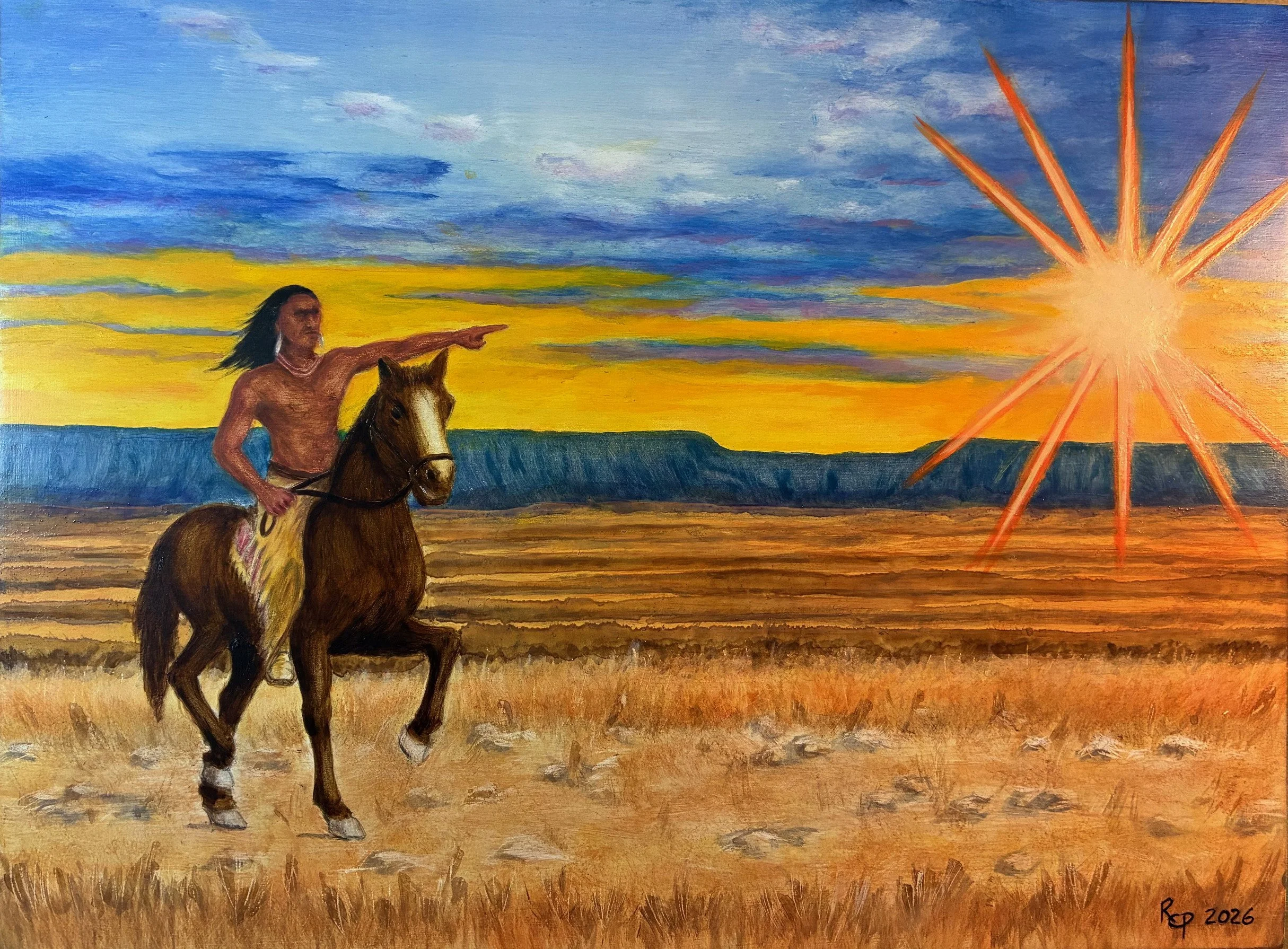 Chief Crazy Horse - Oil on Board