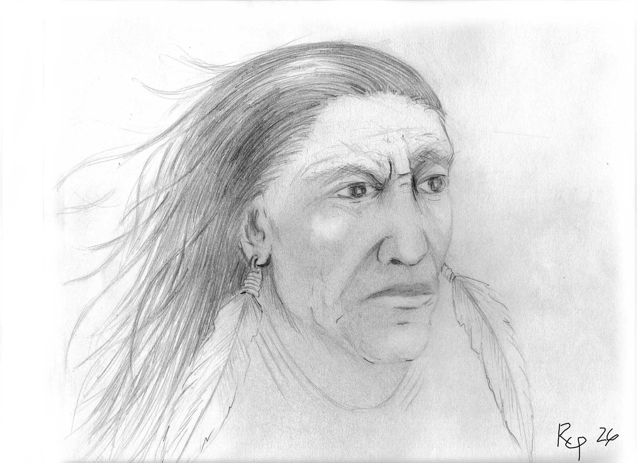 Chief Crazy Horse Face - Pencil
