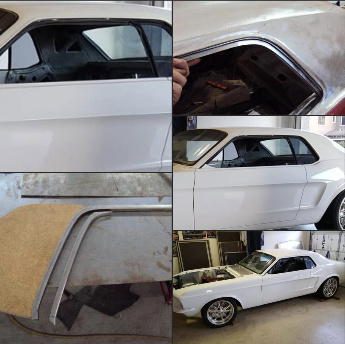 Fabricating ￼window frames and glass templates on a chopped top, Mustang.
*note, All side glass was converted to flat laminated
