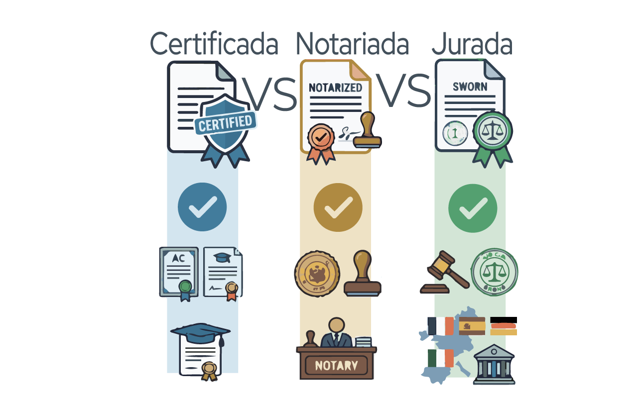 Traducción certificada vs notariada vs jurada: ¿Cuál es la diferencia?