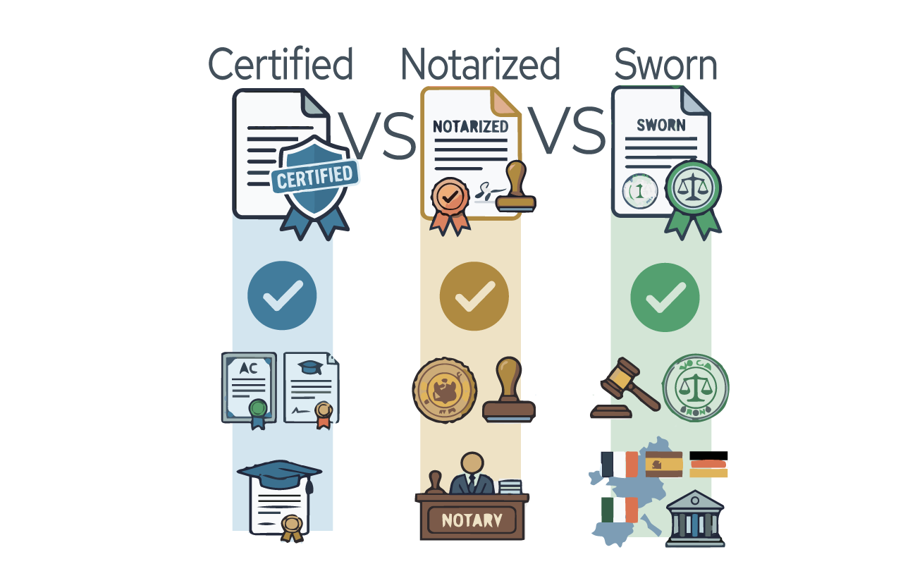 Certified vs Notarized vs Sworn Translation: What’s the Difference?