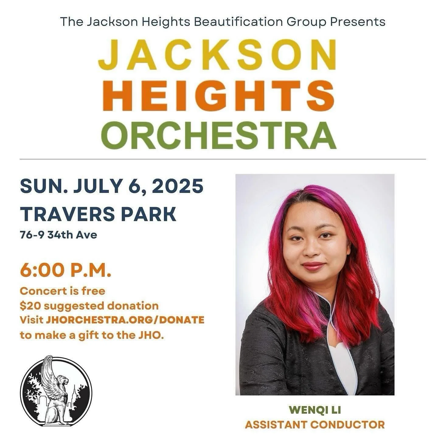🎶 Summer nights + symphony vibes! 🎻
Join the Jackson Heights Orchestra for a magical evening in the park 🌳✨

📍 Travers Park &ndash; 76-9 34th Ave
📅 Sunday, July 6, 2025
🕕 6:00 PM | FREE concert
🎶 Featuring Assistant Conductor Wenqi Li

Bring a
