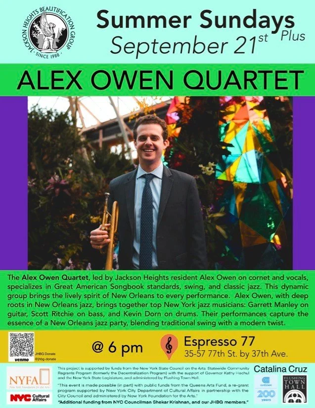 🎷 Summer Sundays continues&hellip; indoors!
Join us Sunday, September 21 at 6pm for the first-ever Summer Sundays Plus concert &mdash; an evening of swinging jazz with the Alex Owen Quartet!
📍 Espresso 77 &ndash; 35-57 77th St. (by 37th Ave)
#summe
