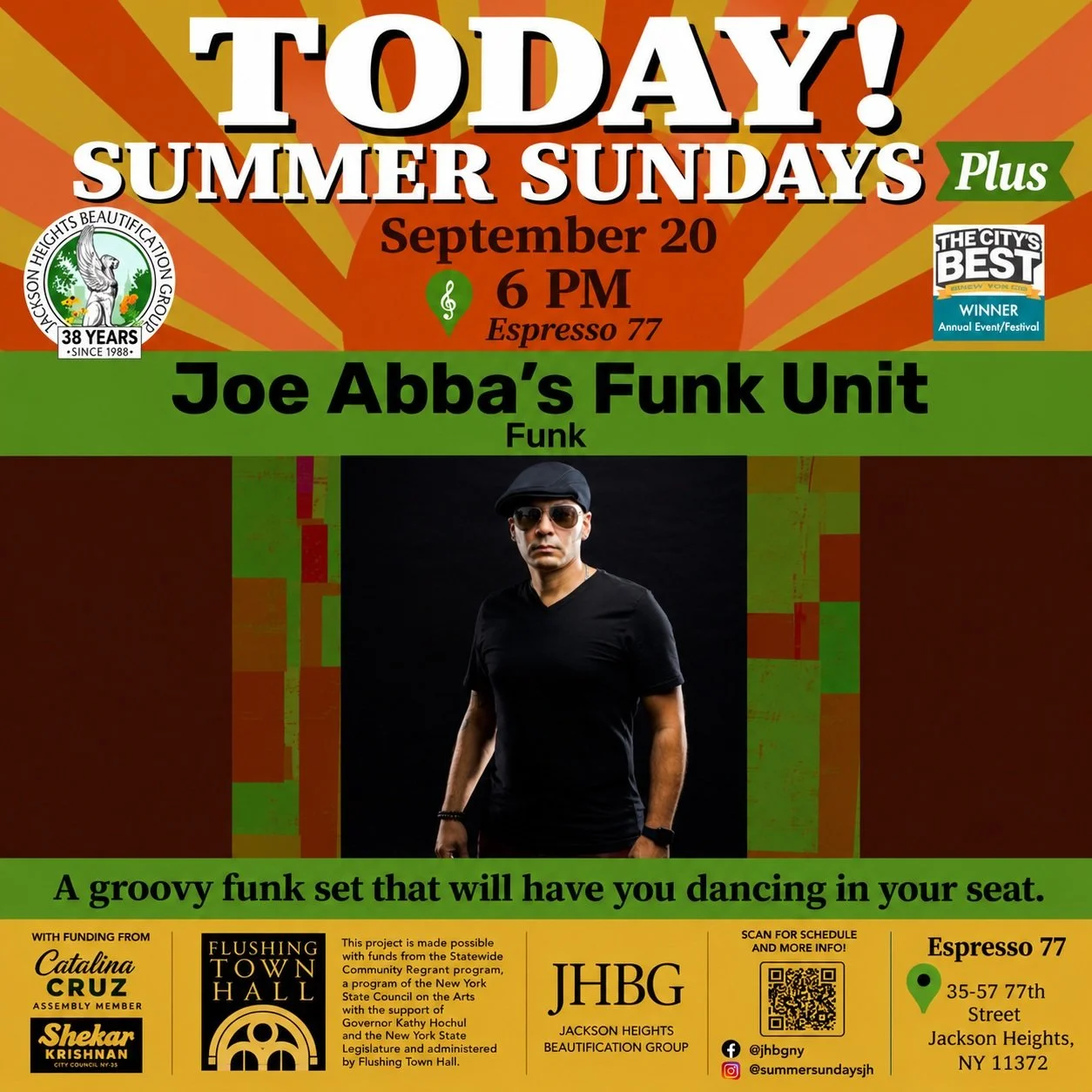 Tonight at 6! Let's go! #summersundaysplus #joeabba #funk #jhbgny #jacksonheights