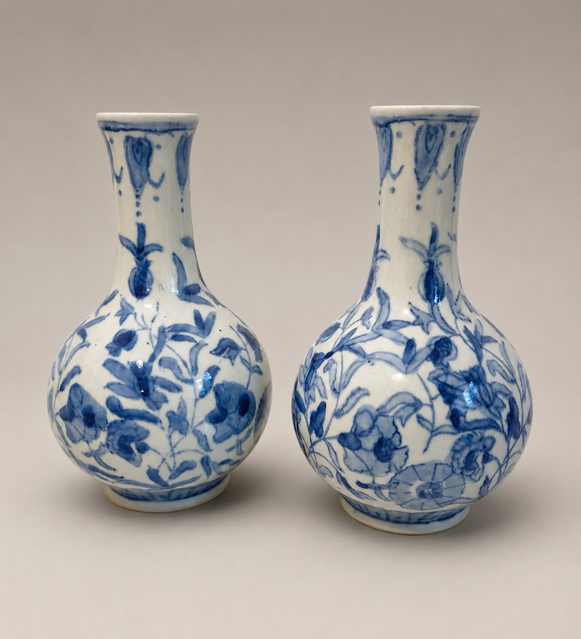 Pair of Vintage Blue and White Flower Vases 