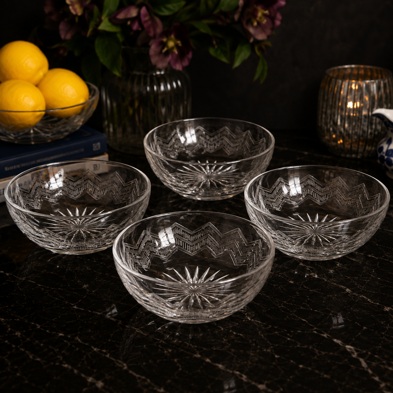 Cut Glass Dessert Bowls, set of 4