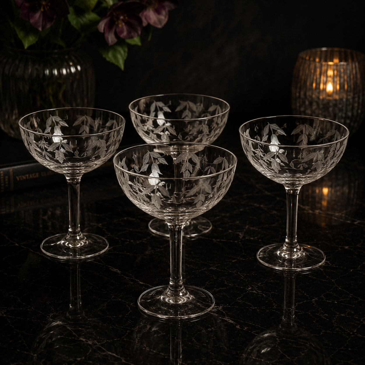 Champagne Coupes, Bamboo Pattern