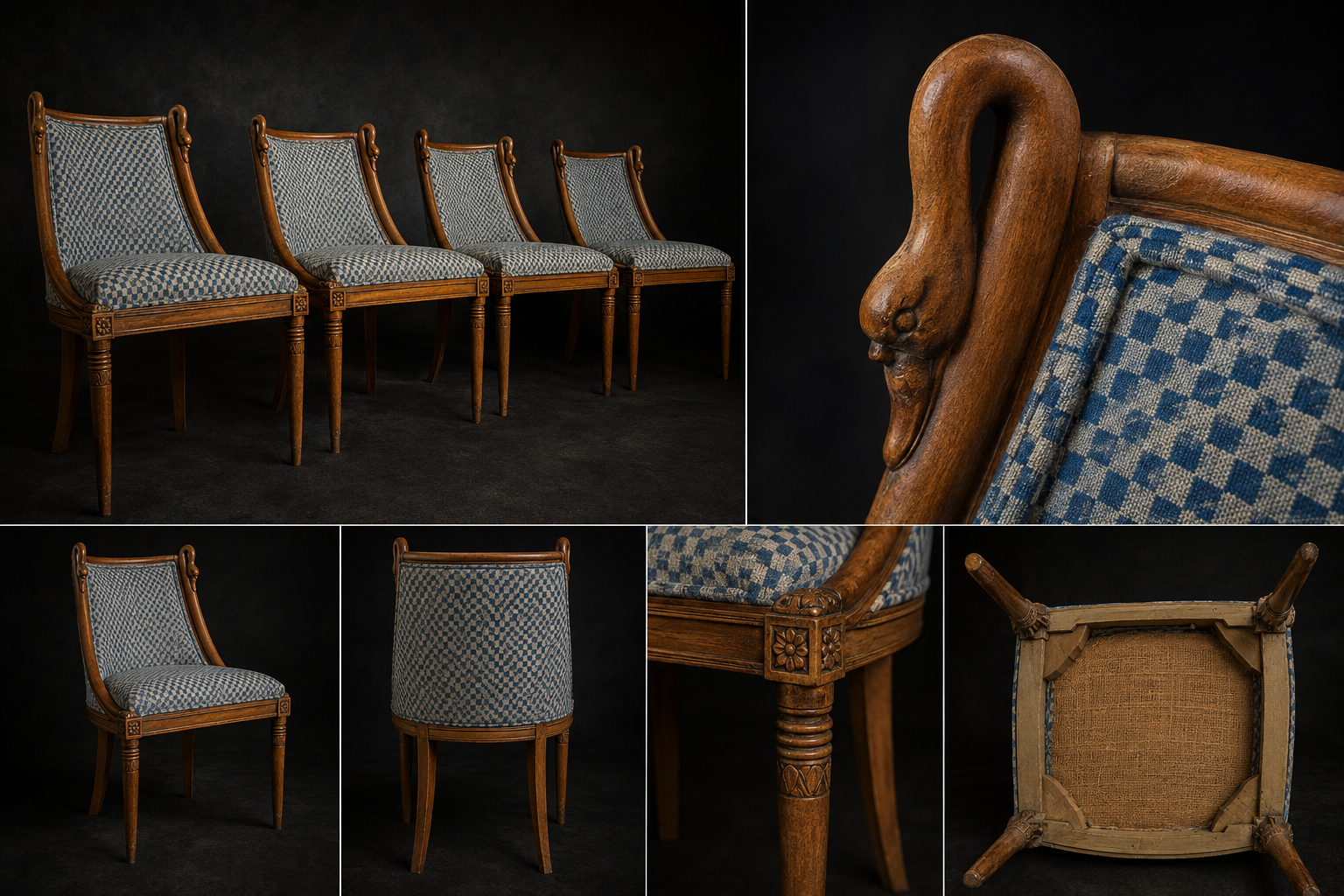 Set of Four Carved Empire Revival Dining Chairs