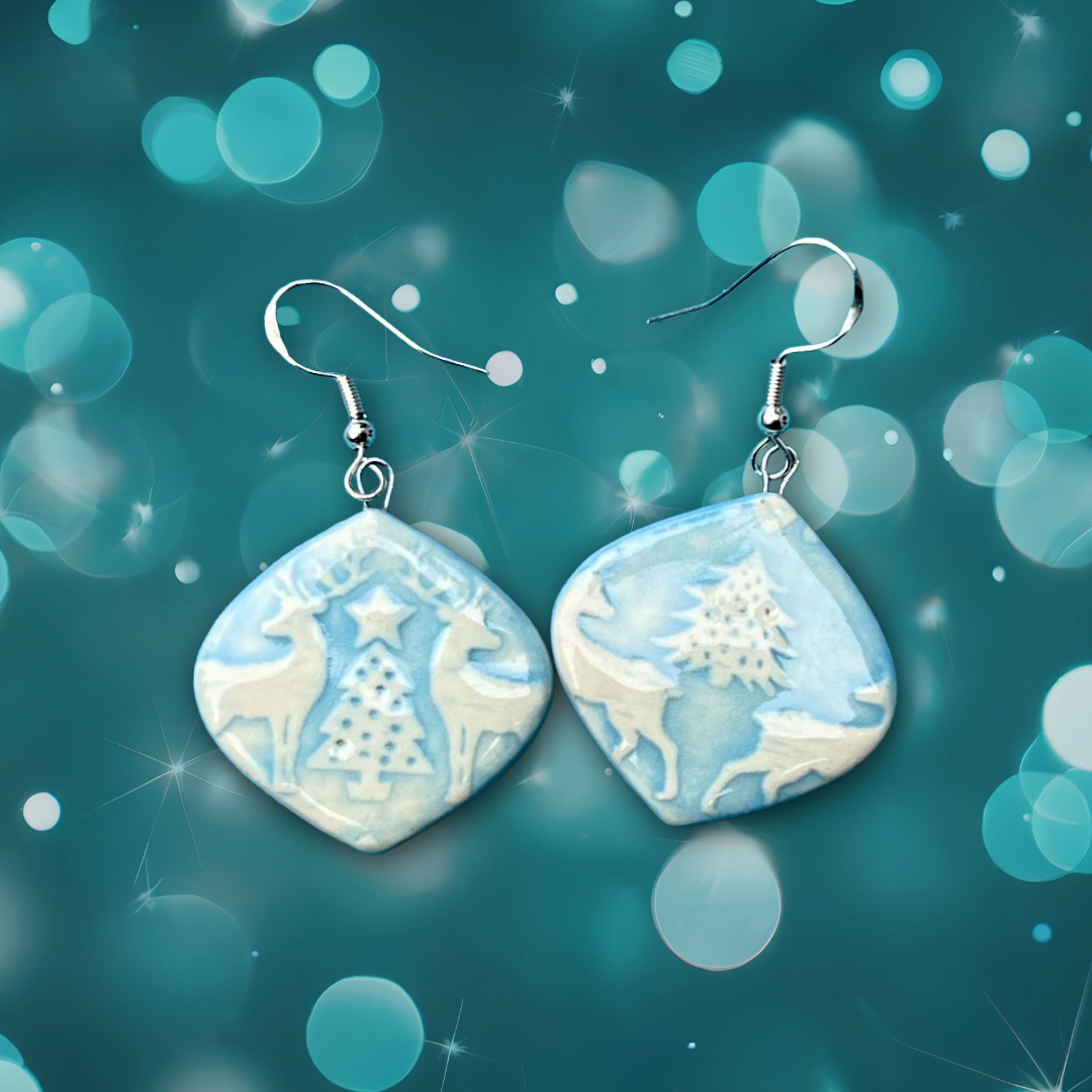 Winterfolk Deer Tail Sterling and Stoneware Earrings