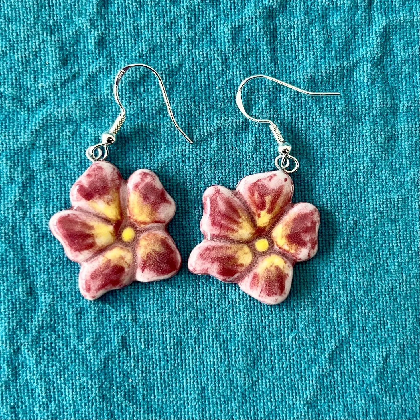 Highlighted Hibiscus Porcelain Earrings